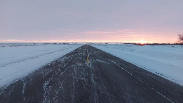 Highway 18 at dawn in winter